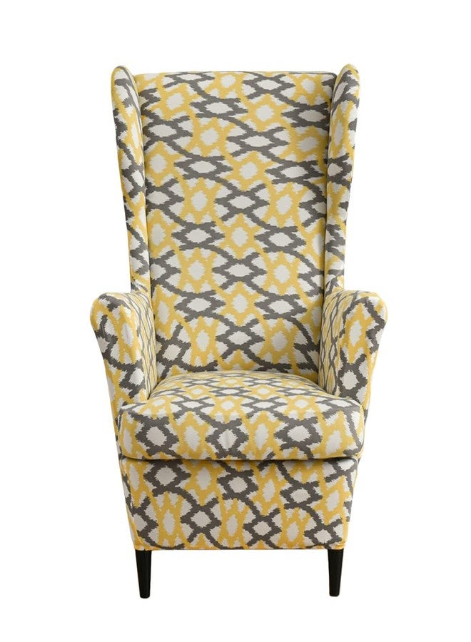 PENDEJATO Wing Chair Slipcovers, 2 Piece Geometric Printed Wingback Chair Cover Stretch Spandex Armchair Covers with Elastic Bottom for Living Room Bedroom (Yellow) - Image 1